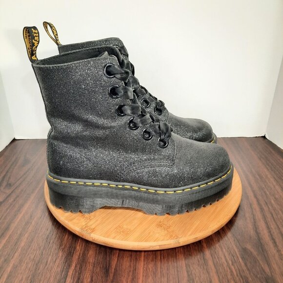 Dr Doc Martens Molly Glitter Womens Size 10 Boots Black Sparkle Lace Up Platform - Picture 1 of 10